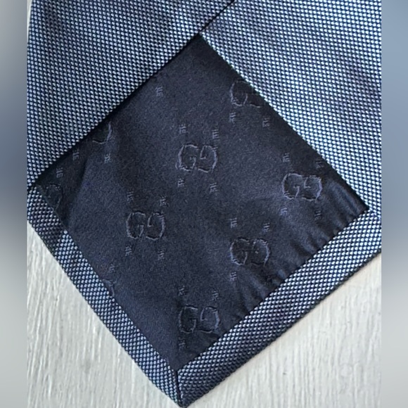 Vintage Gucci Silk Neck Tie Steel Blue Authentic - Picture 6 of 7